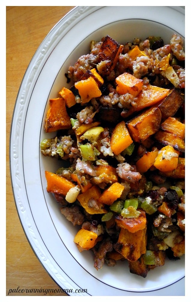 Paleo Butternut Sausage Stuffing With Apples & Cranberries