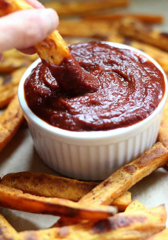 Crispy Sweet Potato Fries & Homemade BBQ Sauce {Paleo & Vegan}