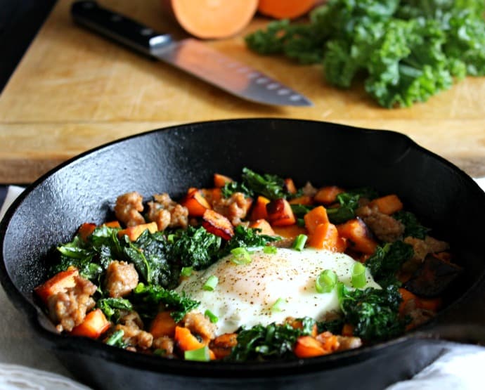 Sweet Potato Sausage Breakfast Hash with Kale - whole30, paleo, sugar detox friendly