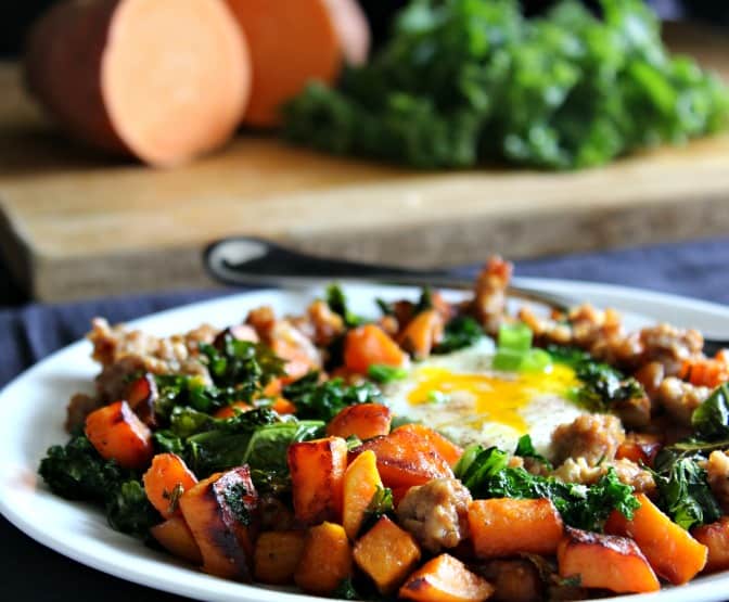 Sweet Potato Sausage Hash with Kale - Paleo and whole30