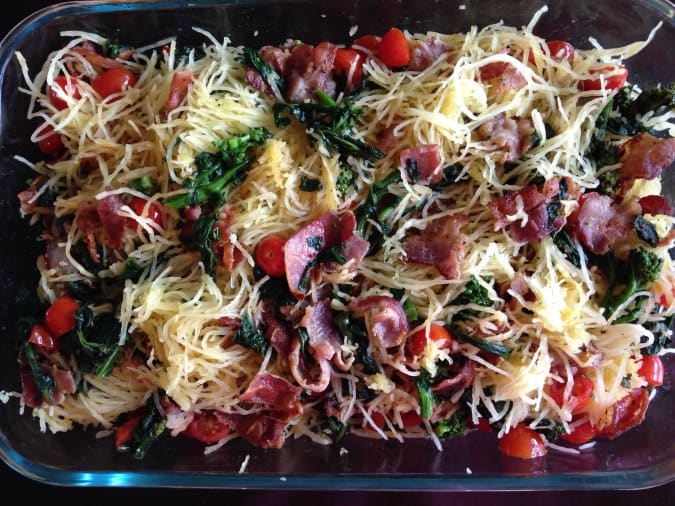 bacon, broccoli rabe and tomato pasta