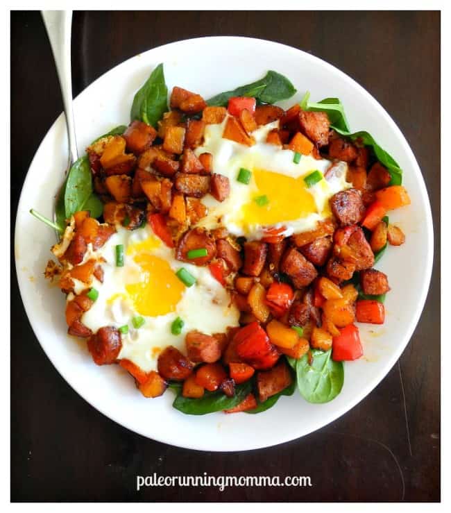 Paleo andouille sausage breakfast hash with butternut squash