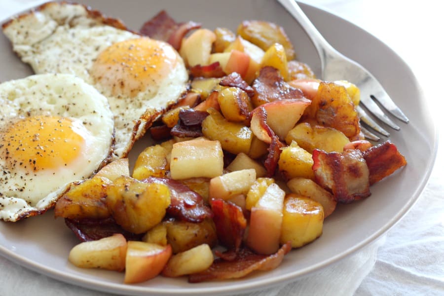 Plantain Apple Bacon Breakfast Hash - paleo whole30