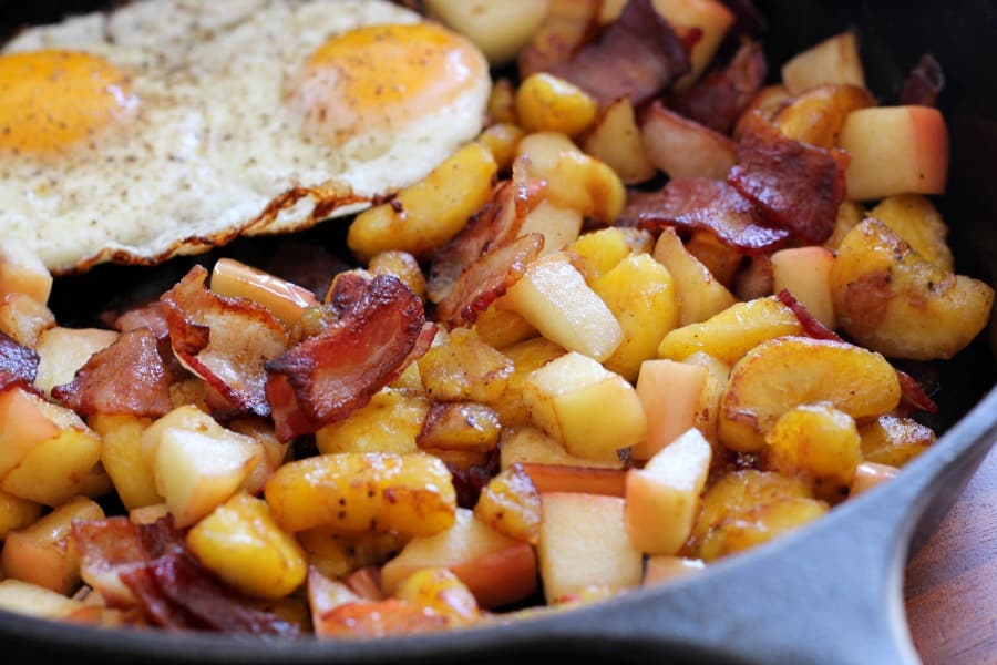Plantain Apple Bacon Hash with Fried Eggs - Paleo, Whole30