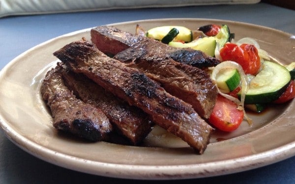 Perfectly Simple Marinated Flank Steak with Broiled Veggies