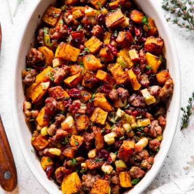 Butternut Sausage Paleo Stuffing with Apples & Cranberries