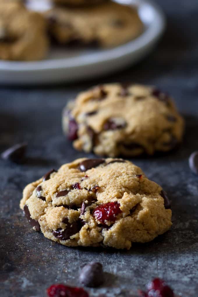 Soft and chewy Paleo chocolate chip cranberry cookies