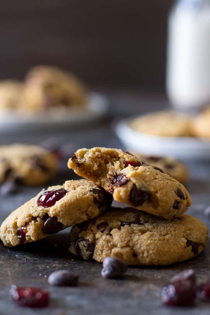 Soft and chewy Paleo chocolate chip cranberry cookies