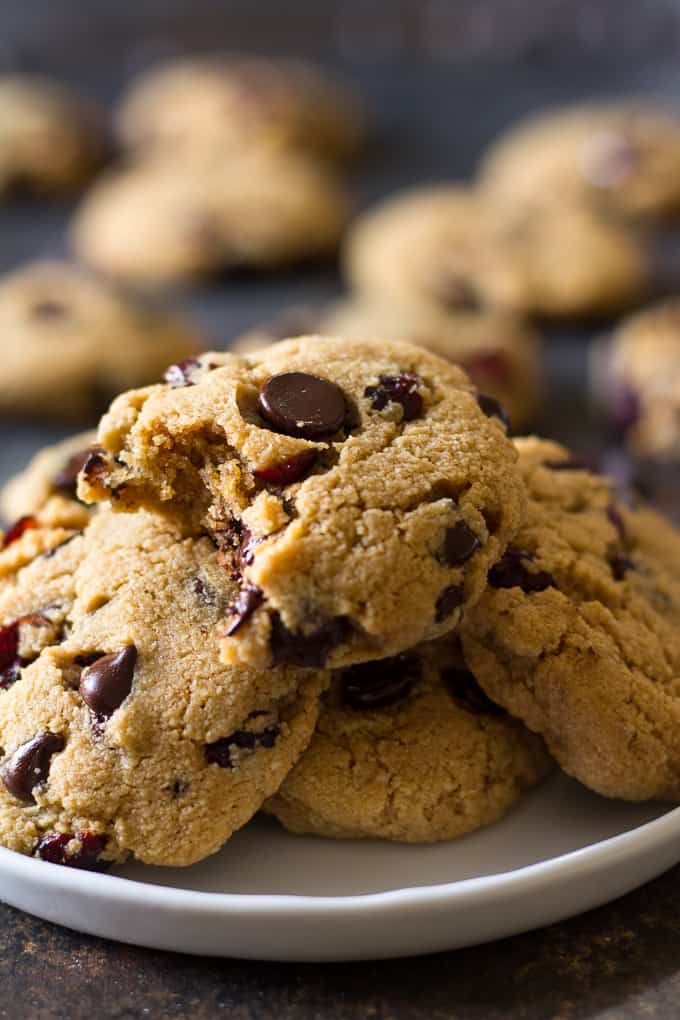 Soft and chewy Paleo chocolate chip cranberry cookies 