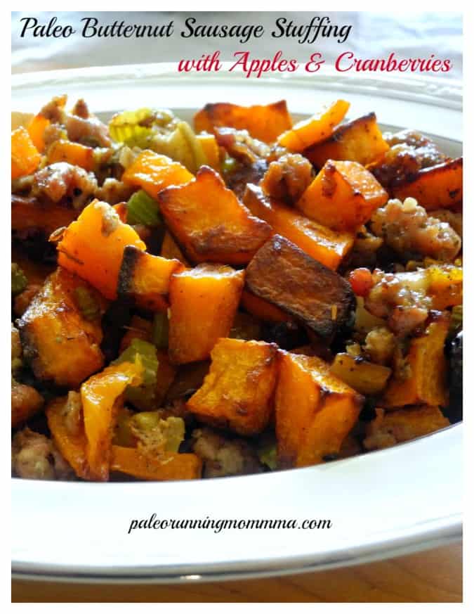Paleo Butternut Sausage Stuffing with Apples & Cranberries