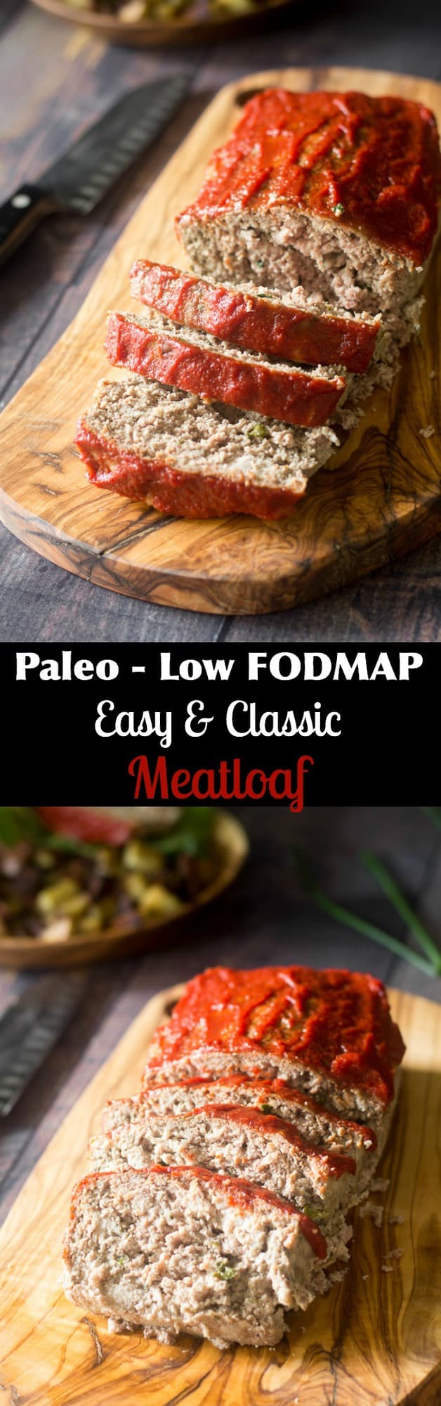 Paleo and Low FODMAP meatloaf that's easy to make and great for picky eaters!  Plenty of flavor with optional maple chipotle glaze