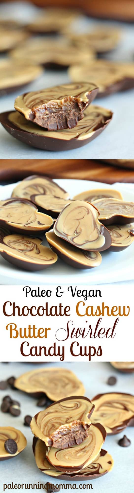 Paleo & Vegan Chocolate Cashew Butter Swirled Candy Cups - So rich and creamy! #dairyfree #grainfree #glutenfree #vegan #paleo #cleaneating