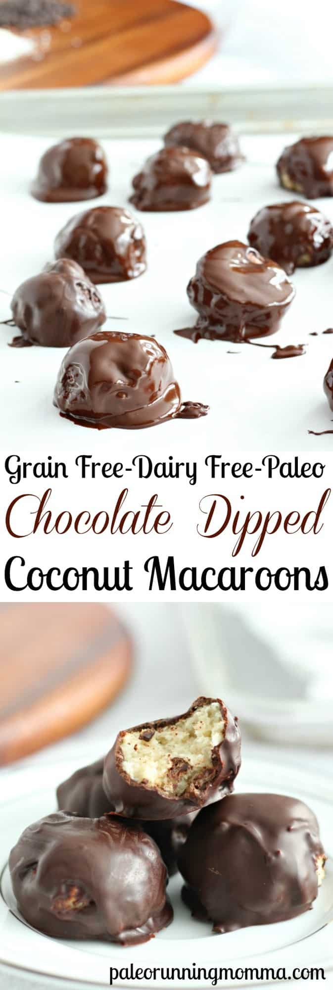 Easy Chocolate Dipped Coconut Macaroons that are grain free, dairy free, paleo, and so insanely delicious you'll never believe they're healthy!