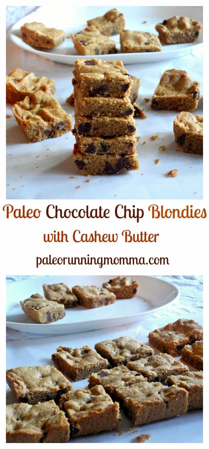 Paleo Chocolate Chip Blondies with Cashew Butter
