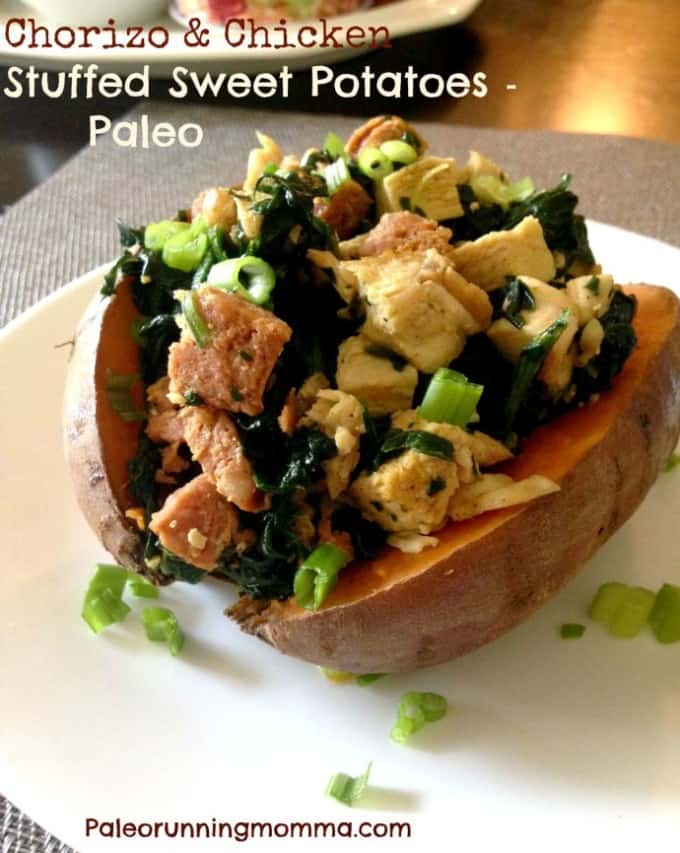 Chorizo and Chicken Stuffed Sweet Potatoes {Paleo}