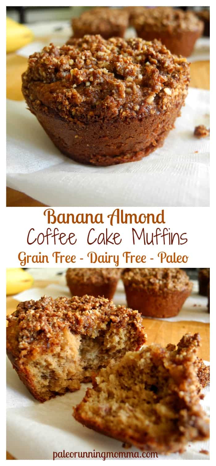 Banana Almond Coffee Cake Muffins - #grainfree #glutenfree #dairyfree #paleo
