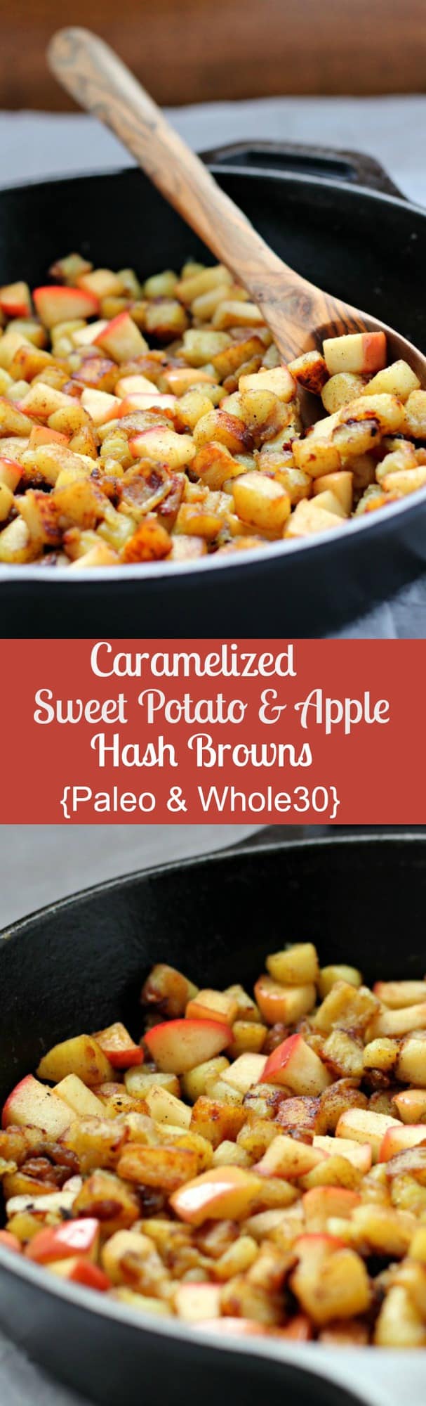 Caramelized sweet potato and apple hash browns - paleo and whole30 - make with a white or orange sweet potato - so simple and incredibly delicious!