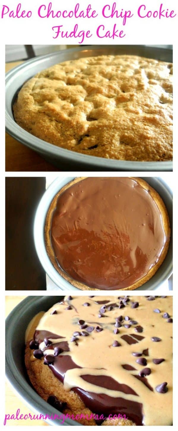 Paleo Chocolate Chip Cookie Cake with Chocolate Fudge