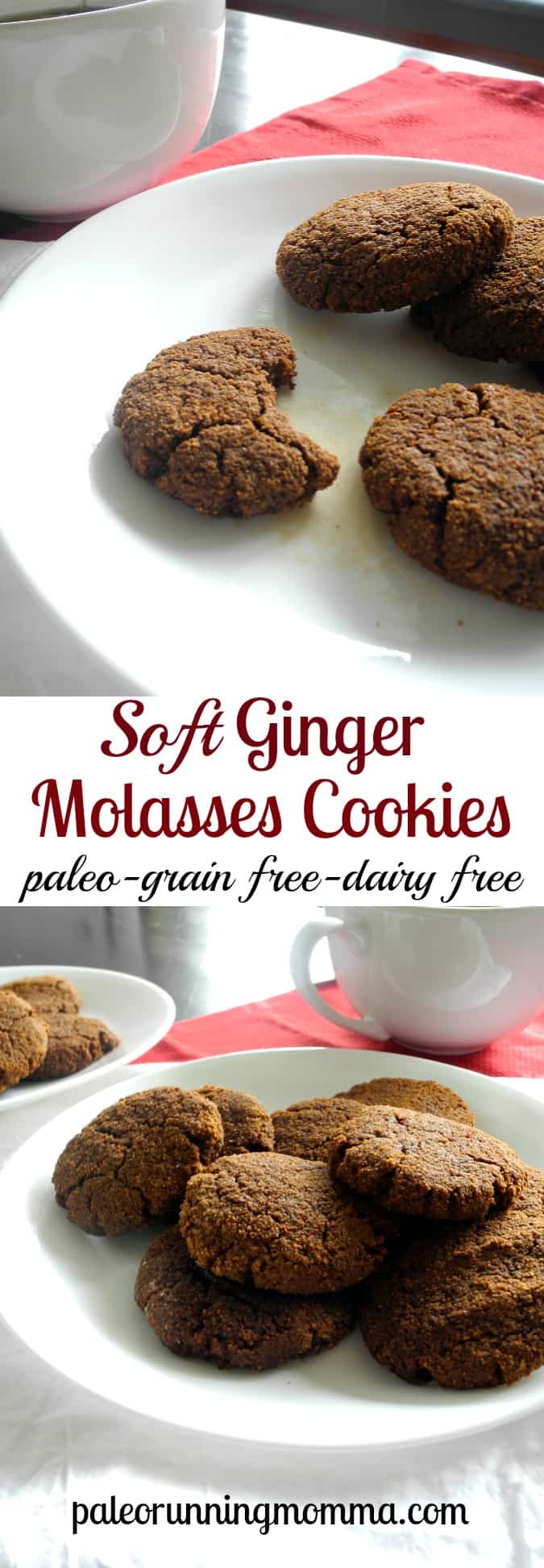 Soft Paleo Ginger Molasses Cookies - Grain free dairy free and paleo @paleorunmomma