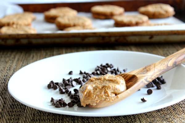 Almond butter and chocolate chips for sandwich cookies