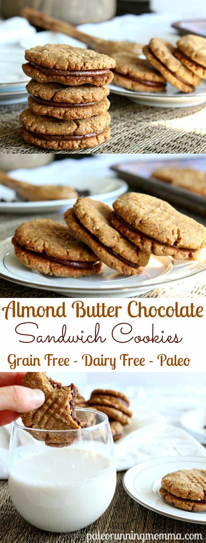Amazingly Chewy and delicious Paleo Almond Butter Chocolate Sandwich Cookies that are grain free, gluten free, dairy free. You won't believe how easy they are to make!