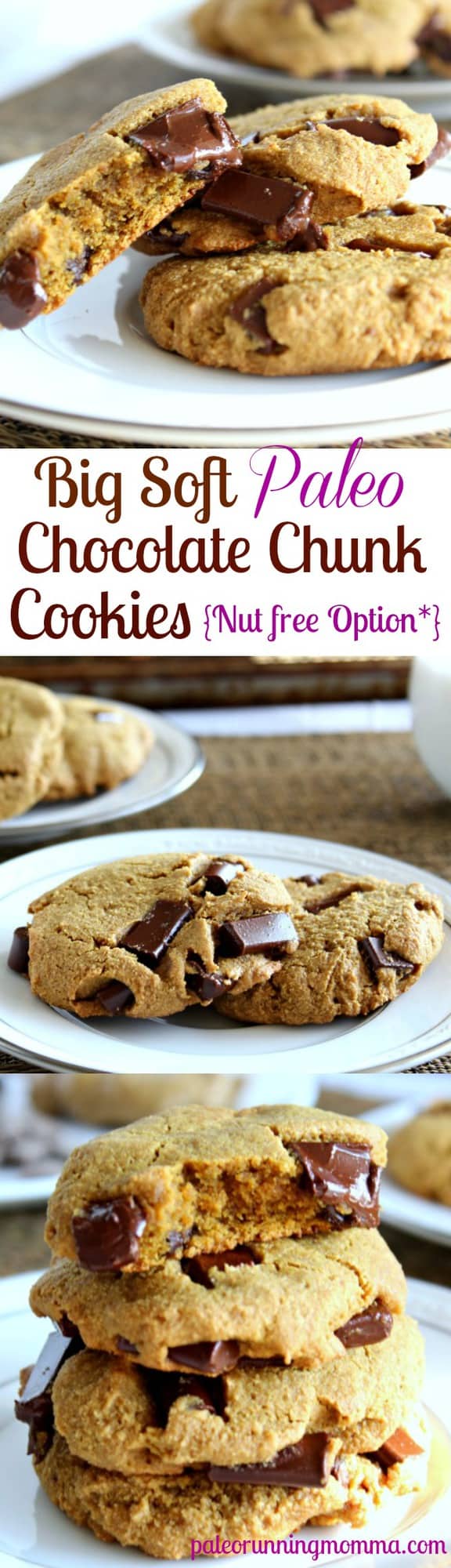 Big Soft Paleo Chocolate Chunk Cookies with nut free option #grainfree #paleo #glutenfree @paleorunmomma