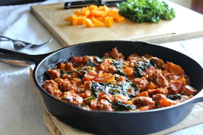 Butternut italian sausage kale bake