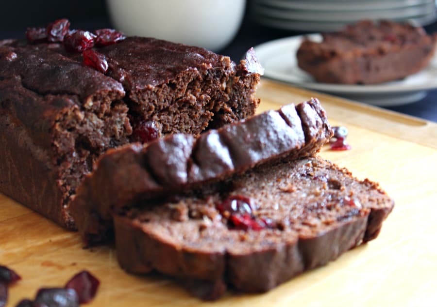 Chocolate banana cranberry bread - paleo and nut free, dairy free, gluten free