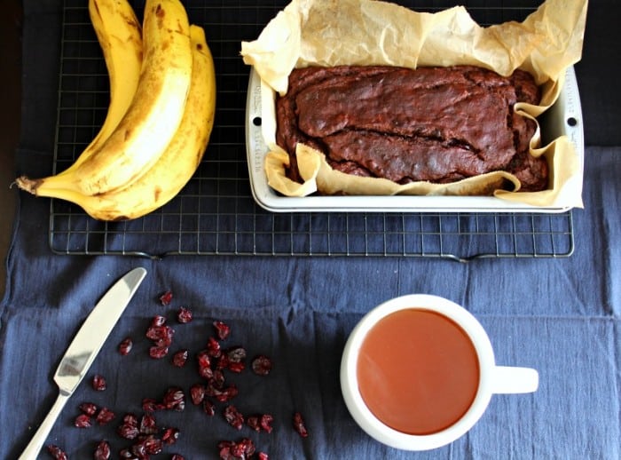 Chocolate banana cranberry bread - paleo, gluten free grain free