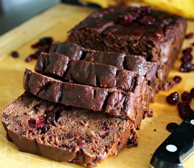 Chocolate banana cranberry bread - paleo, grain free, nut free, dairy free