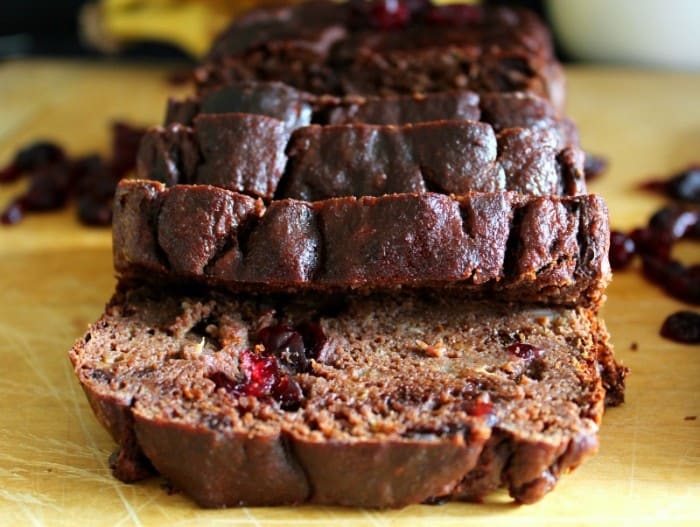 Chocolate banana cranberry bread with coconut flour - paleo and nut free