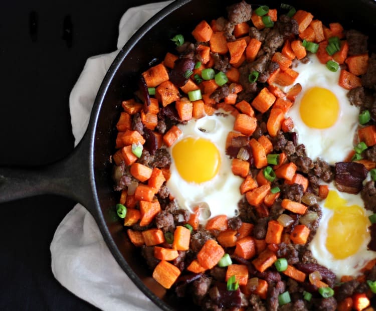 Paleo Roasted Carrot Hash with Beef Duck Bacon