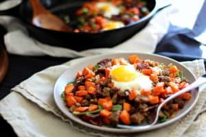 Paleo and Whole30 carrot hash with beef and bacon