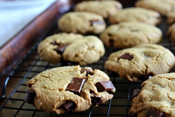 paleo chocolate chunk cookies cooling