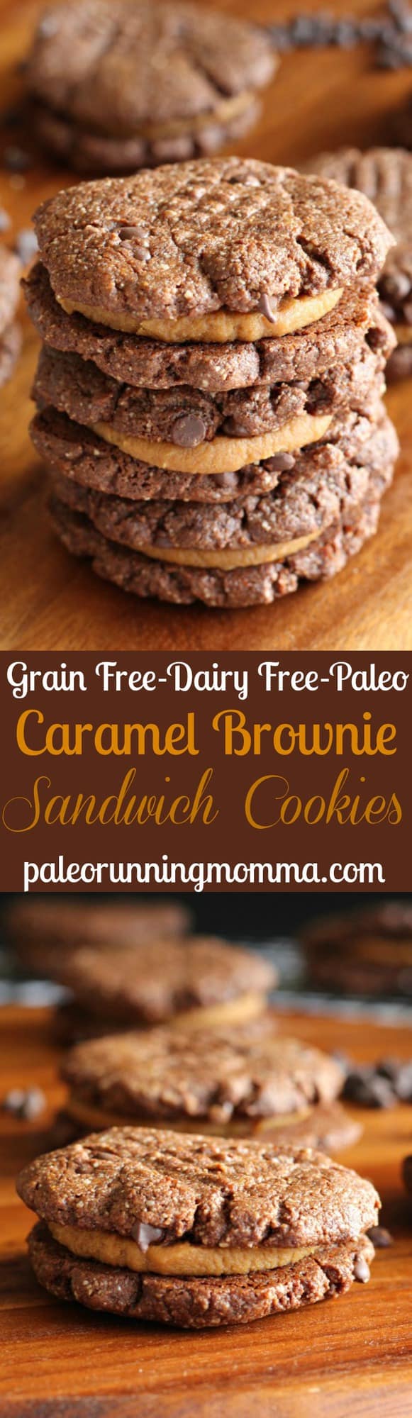 Chewy Caramel Brownie Sandwich Cookies - #grainfree #paleo #dairyfree #glutenfree #healthy