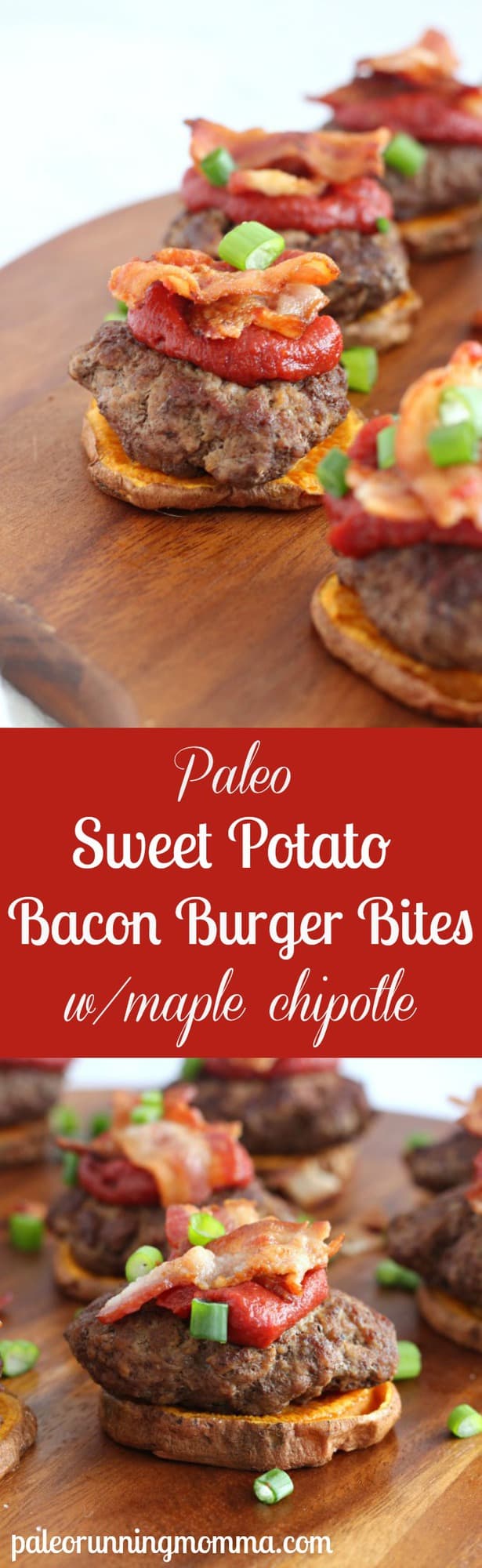 Paleo Sweet Potato Bacon Burger Bites with Maple Chipotle Ketchup - #grainfree #glutenfree, #paleo #lowfodmap #dairyfree