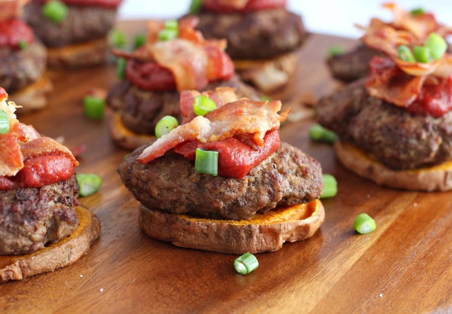 Sweet Potato Sliders with maple chipotle ketchup - paleo