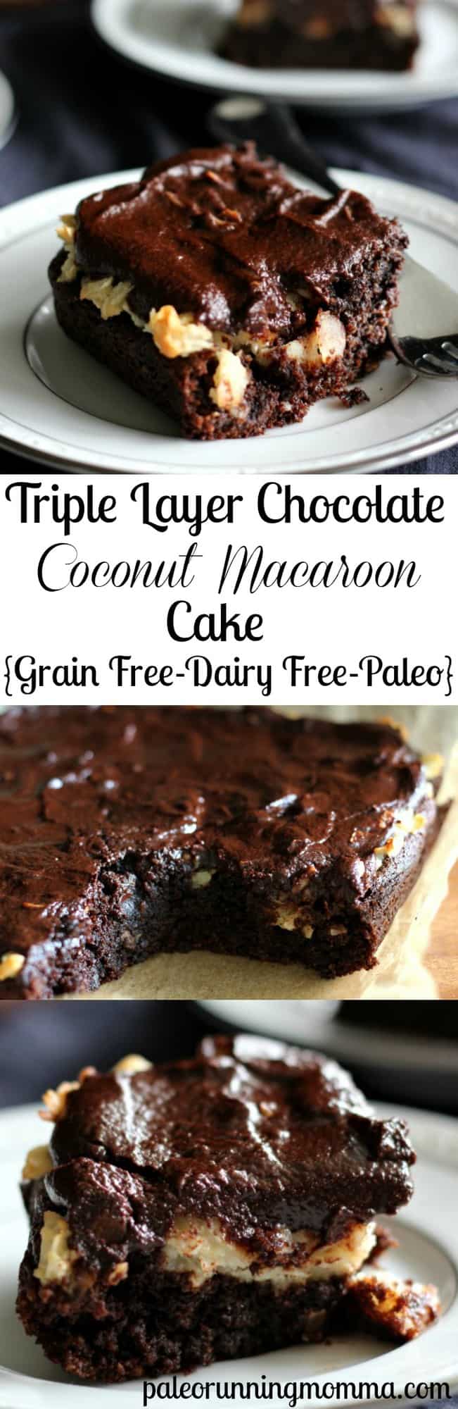  Triple Layer Chocolate Coconut Macaroon Cake - Gluten Free #grainfree #dairyfree #paleo