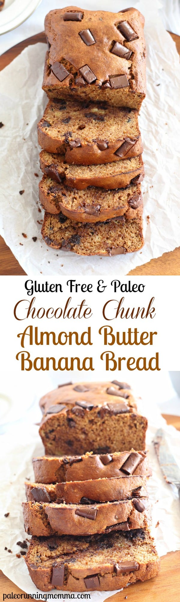 Chocolate Chunk Almond Butter Banana Bread - #glutenfree #grainfree #dairyfree #paleo