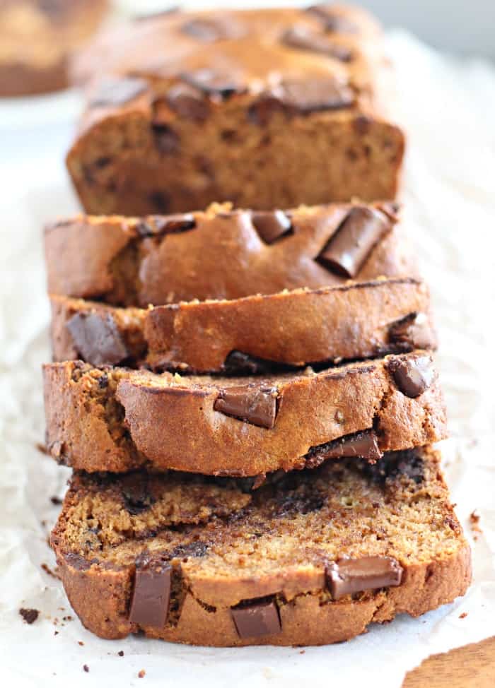 Chocolate Chunk Paleo Banana bread with almond flour