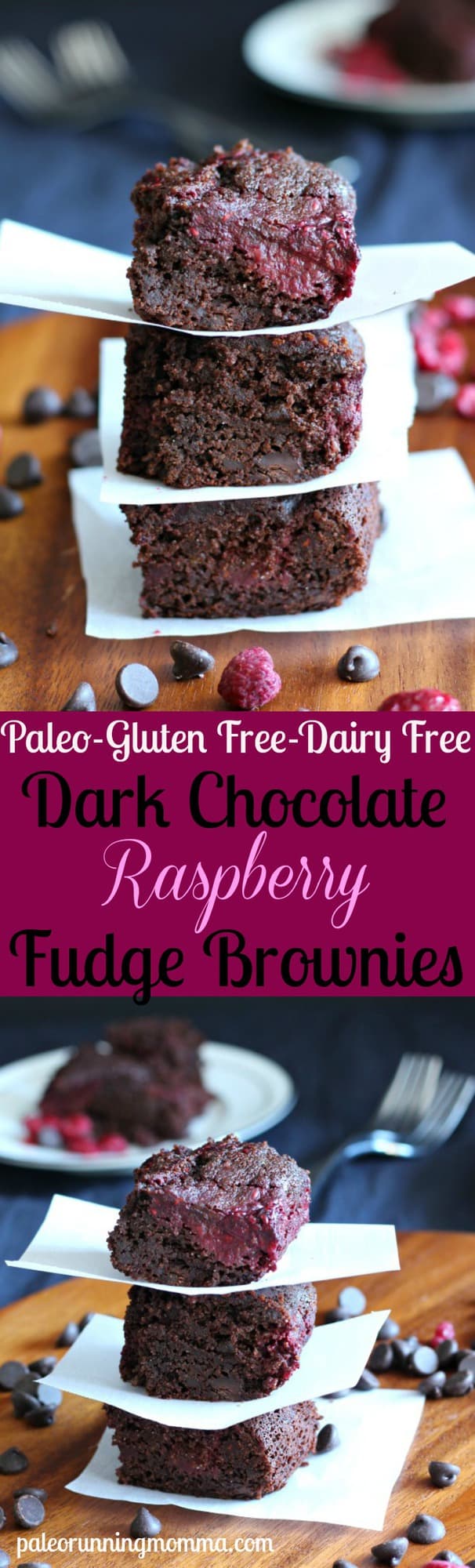 Dark Chocolate Raspberry Fudge Brownies - #paleo brownies with an easy homemade raspberry swirl #glutenfree #dairyfree #grainfree