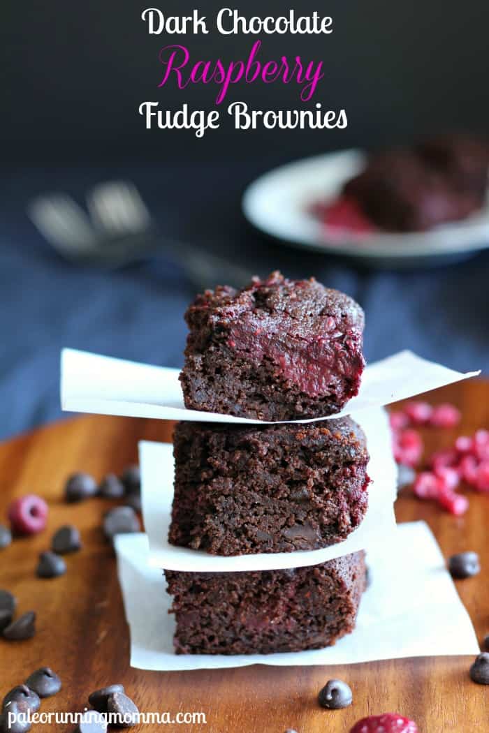 Paleo and dairy free dark chocolate raspberry fudge brownies