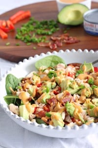 Tuna avocado bacon salad with chipotle aioli