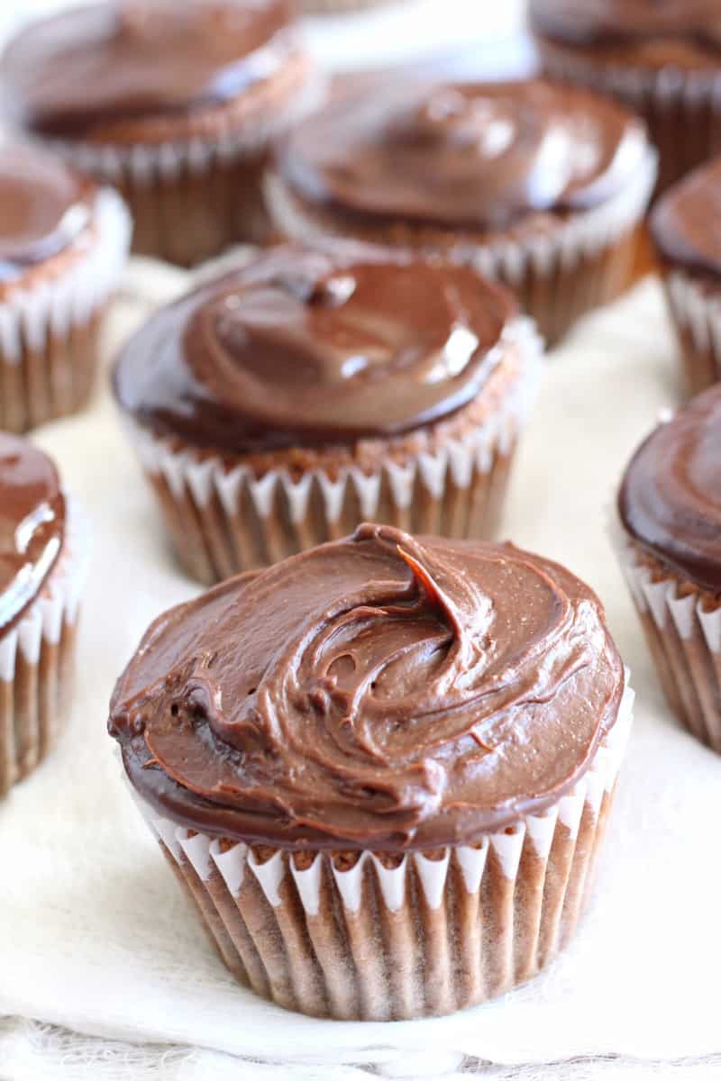 paleo vanilla cupcakes with thick chocolate ganache