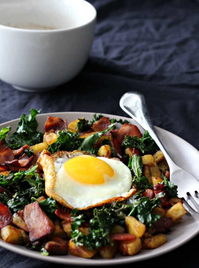 plantain kale bacon hash for one