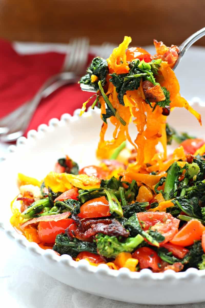 Butternut Squash Pasta with broccoli rabe and bacon