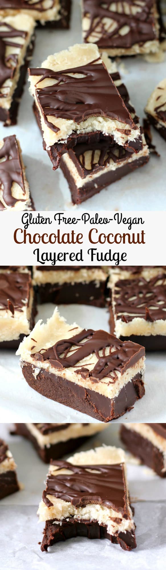 Layered Chocolate Coconut Fudge - Gluten free, paleo, vegan, no bake!