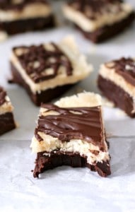 Chocolate Coconut layered Paleo and vegan fudge - no bake, gluten free