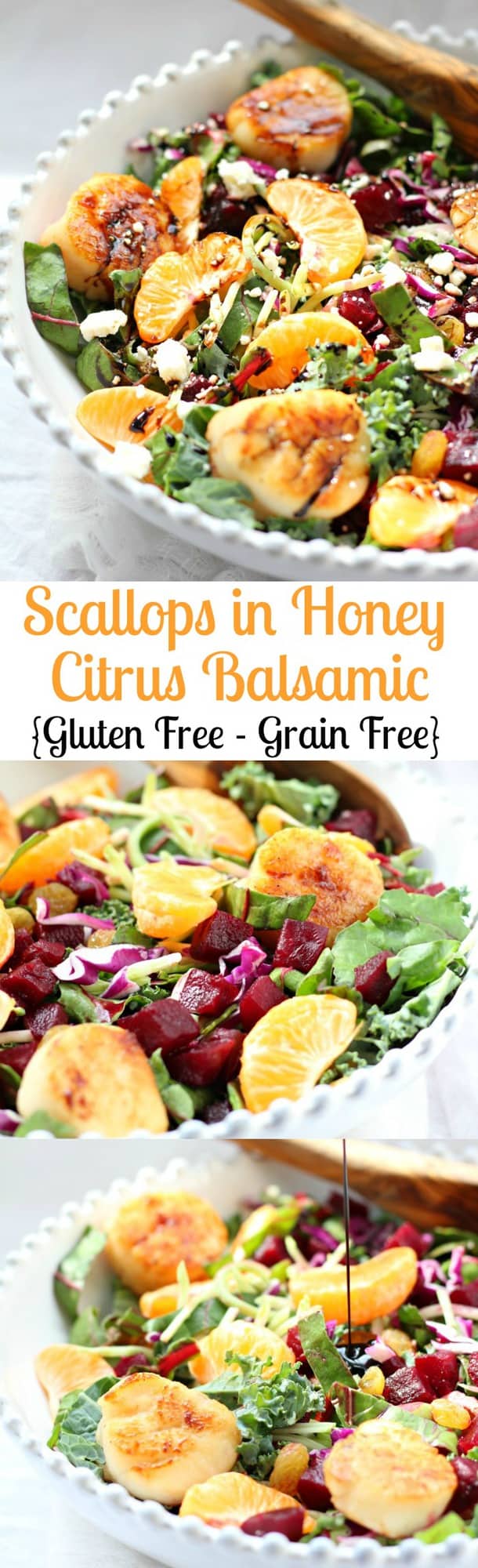 Scallops in honey citrus balsamic reduction with superfood salad #grainfree @eatsmartveggies #ad 