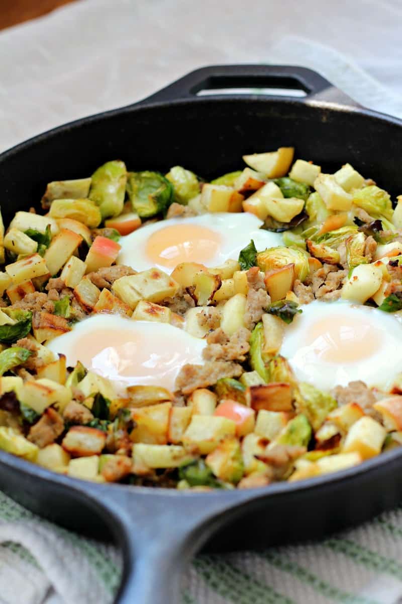Sweet Potato Hash with Brussels Sprouts, Apples & Turkey {Paleo}